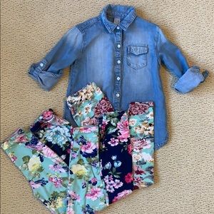 Chambray button down shirt and 3 pairs of legging